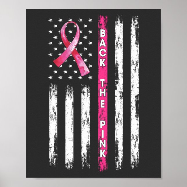 Back The Pink Ribbon Flag Breast Cancer Awareness  Poster (Framsidan)