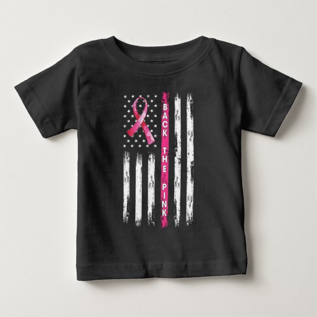 Back The Pink Ribbon Flag Breast Cancer Awareness  T Shirt (Framsida)