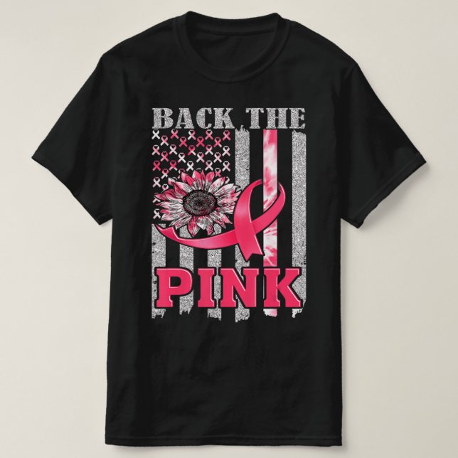 Back The Pink Ribbon Flag Breast Cancer Awareness  T Shirt (Design framsida)