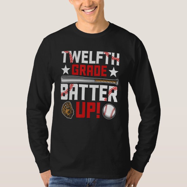 Back To School 12th Grade Baseball First Day T Shirt (Framsida)