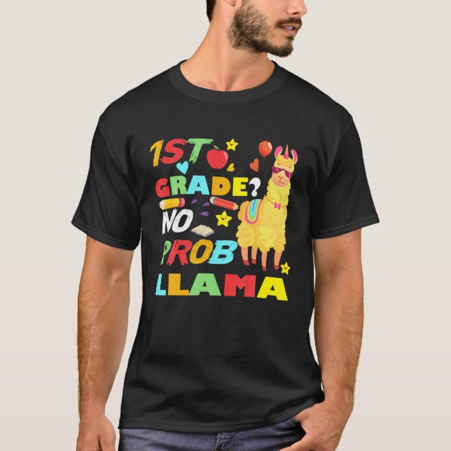 Back to school 1st Klass No Probllama Llama Teache T Shirt (Framsida)