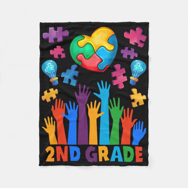 Back to school 2:a Klass Puzzles Heart Autism Awar Fleecefilt (Framsidan)