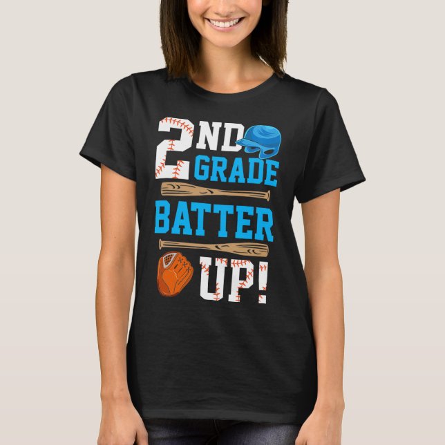 Back To School 2nd Grade Batter Up Baseball First  T Shirt (Framsida)