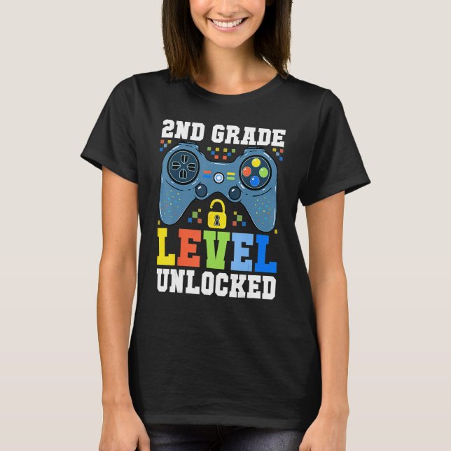 Back To School  2nd Grade Level Unlocked Gamer Boy T Shirt (Framsida)