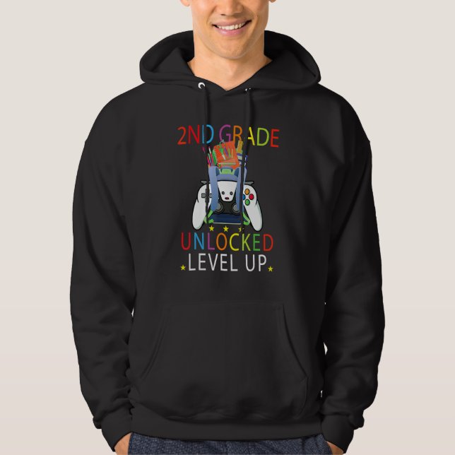Back To School 2nd Grade Unlocked Level Up  Gamer  Hoodie (Framsida)