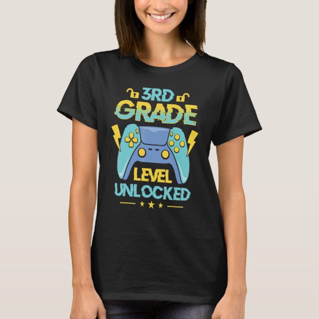 Back To School 3rd Grade Level Unlocked Video Game T Shirt (Framsida)