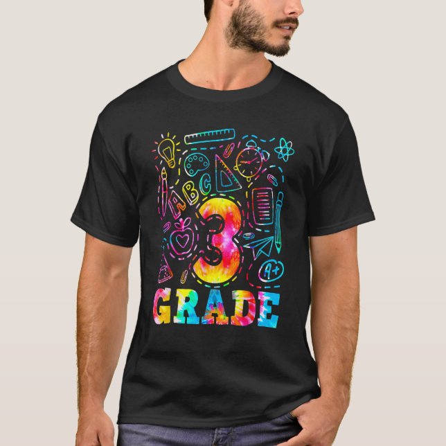 Back To School 3rd Third Grade Typography Tie Dye  T Shirt (Framsida)