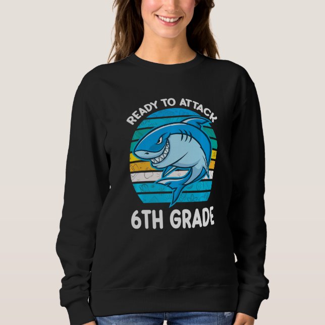 Back To School 6th Grade Kids Outfit Shark T Shirt (Framsida)