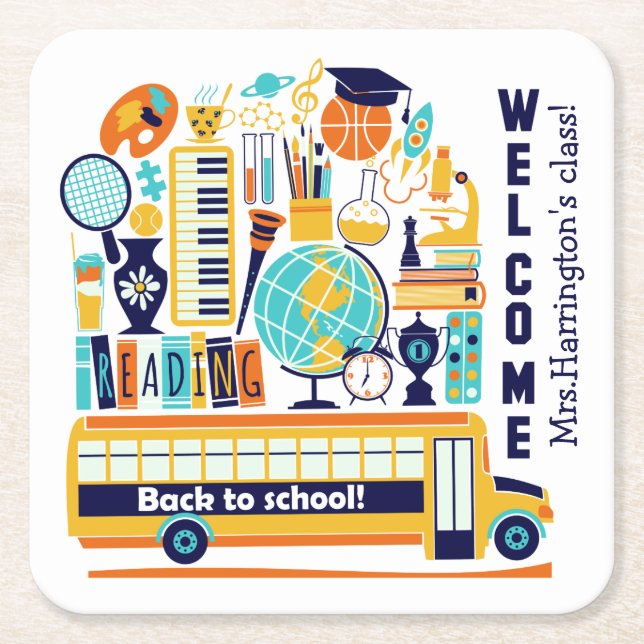 Back to school anpassningsbar pappra underlägg papper kvadrat (Framsidan)