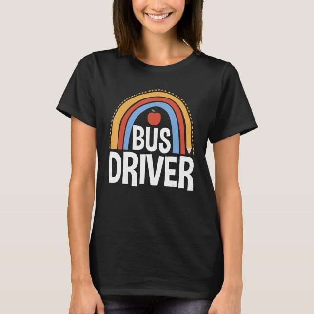 Back To School Appreciation Boho Rainbow Bus Drive T Shirt (Framsida)