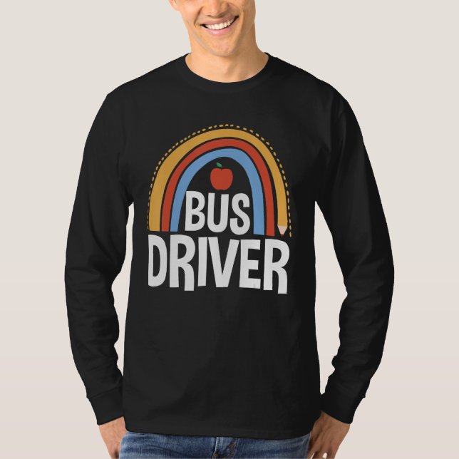 Back To School Appreciation Boho Rainbow Bus Drive T Shirt (Framsida)