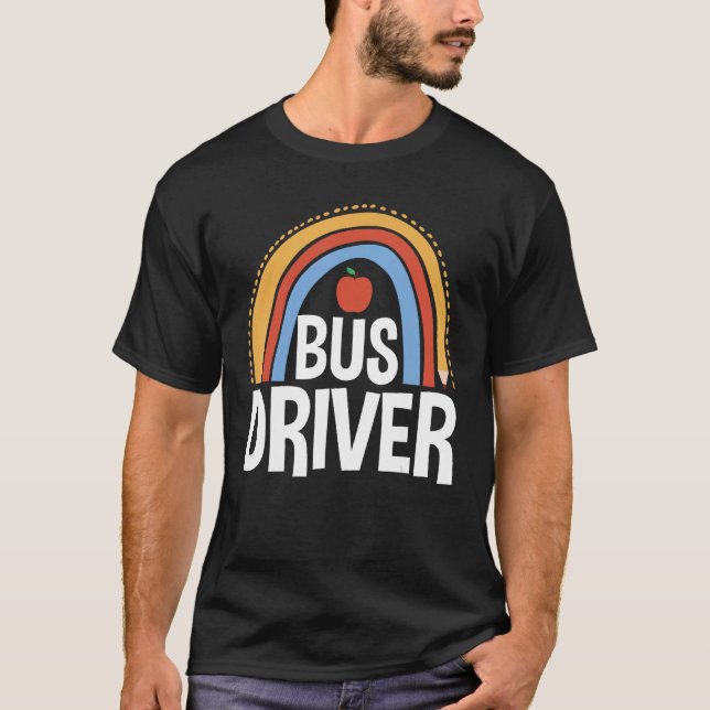 Back To School Appreciation Boho Rainbow Bus Drive T Shirt (Framsida)