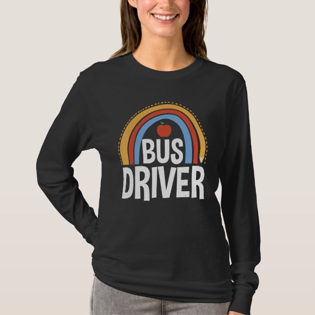 Back To School Appreciation Boho Rainbow Bus Drive T Shirt (Framsida)