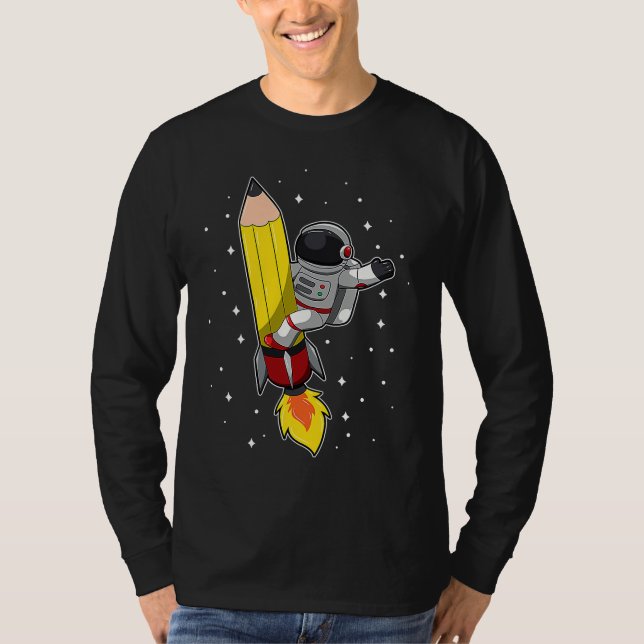 Back To School Astronaut Pencil Rocket Space Funny T Shirt (Framsida)