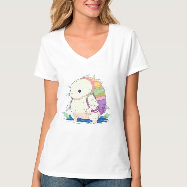 Back to school Axolotl Kawaii Tecknad T Shirt (Framsida)