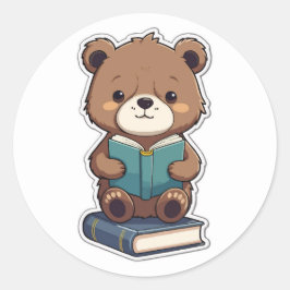 Back to school - Bookworm Bear Reading a Bok Runt Klistermärke