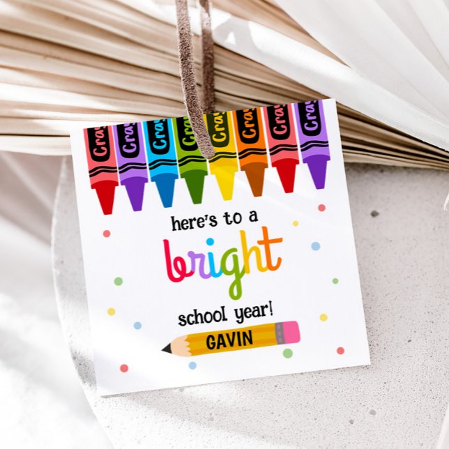 Back to school Bright School Year Square Gåvor Etiketter (School Supplies Bright School Year Square Favor Tags)