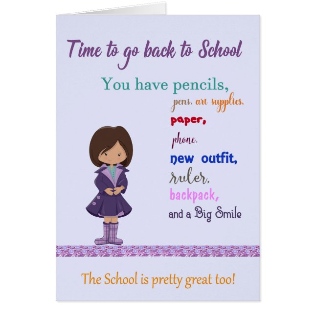 Back to school Card, unga flickor Illustration Hälsningskort (Framsidan)