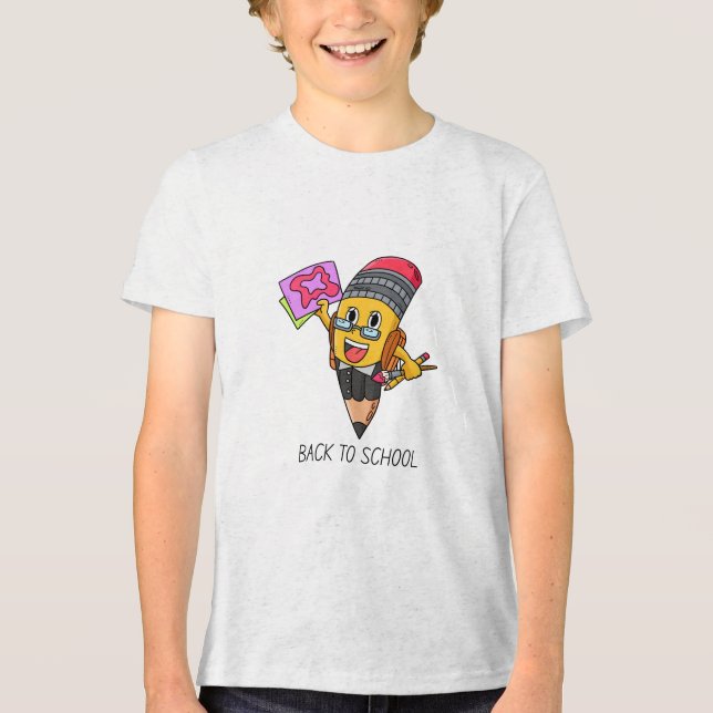 Back to School Cartoon Pencil Character Design T Shirt (Framsida)