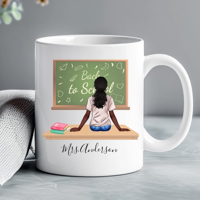 Back to school Chalkboard Teacher Mugg Curly Black Jumbo Mugg (Skapare uppladdad)