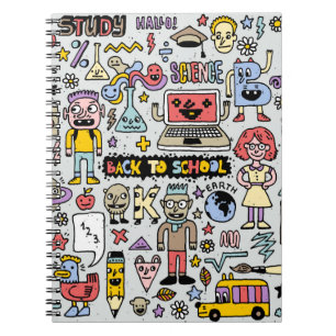 Back to school colorful doodle set. Vintage illust Anteckningsbok