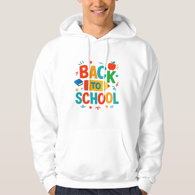 Back to School" Colorful Pencil & Apple Graphic Hoodie (Framsida)