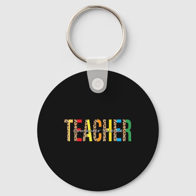 Back to school Computer Science Teacher Leopard Ad Nyckelring (Framsida)