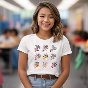 Back to school coquette stil bows pennor flickor t shirt