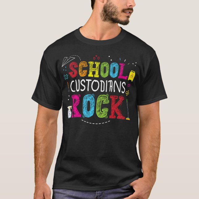 Back to school Custodians Sten Coola Janitor Manar T Shirt (Framsida)