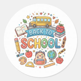 Back to school. Cute. Colourful.  Runt Klistermärke