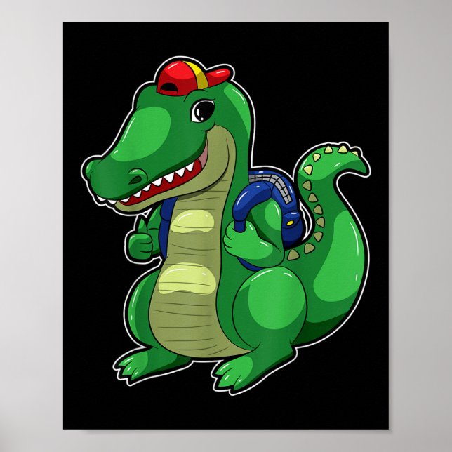 Back To School Cute Crocodile Funny Croc Backpack  Poster (Framsidan)
