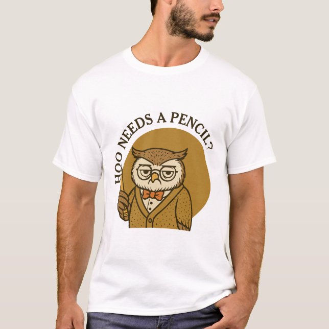 Back to school - cute owl - hoo needs a pencil t shirt (Framsida)