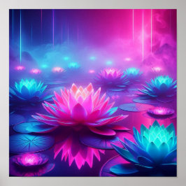 Back to School Dreamlike Neon Lotus Glow Poster