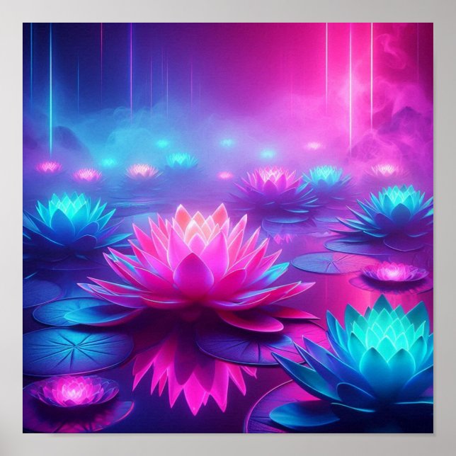 Back to School Dreamlike Neon Lotus Glow Poster (Framsidan)