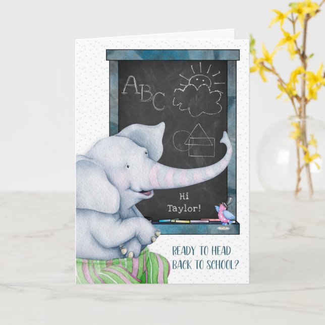 Back to school Elephant Chalkboard Personalize Kort (Gul blomma)