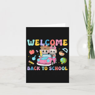 Back to school första dagen för skolmonsterlärare kort