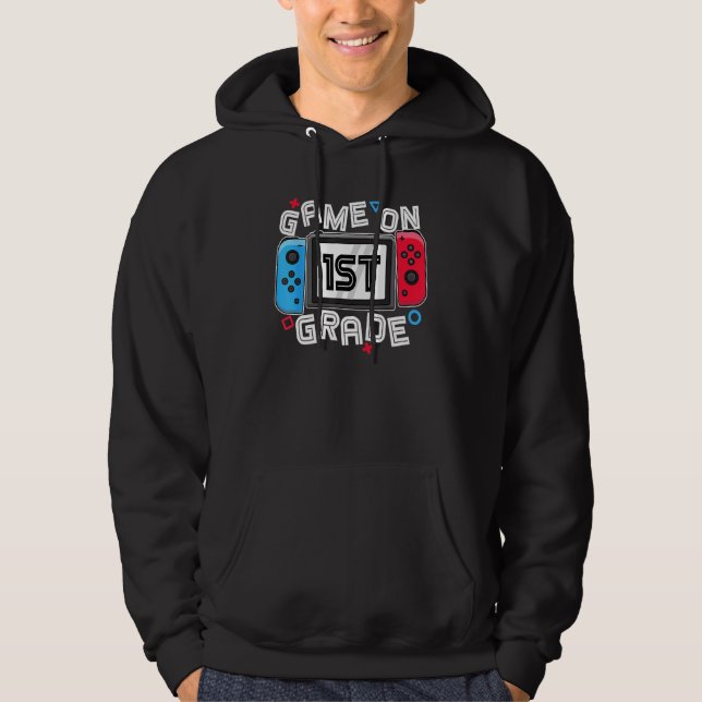 Back To School Game On 1st Grade Funny Gamer Kids  Hoodie (Framsida)