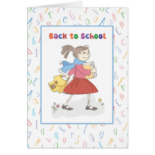 Back to school Girl with Bokar and Backpack Hälsningskort