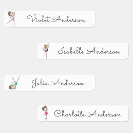 Back to school Girls Gymnastics Kids Namn Klistermärke