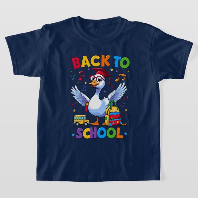 Back to school Goose - Färgfull Roligt T-Shirt Des (Laydown)