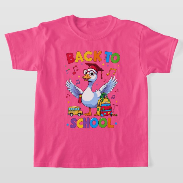 Back to school Goose - Färgfull Roligt T-Shirt Des (Laydown)