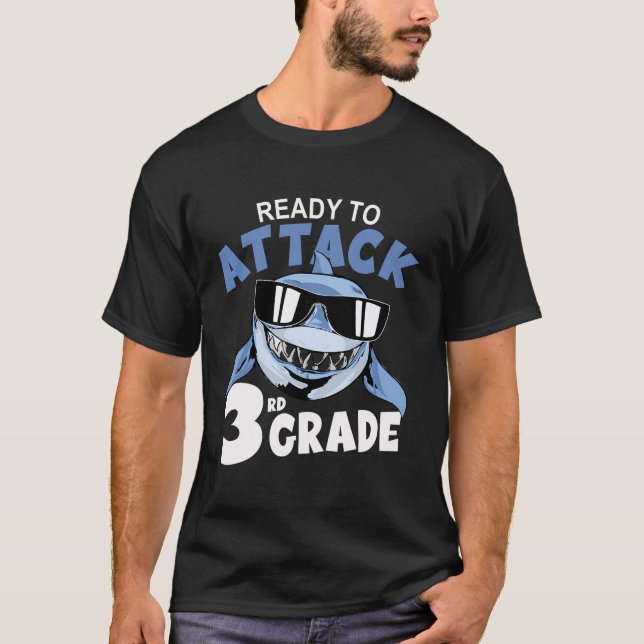 Back to school-haj - Redo att attackera tredje rad T Shirt (Framsida)