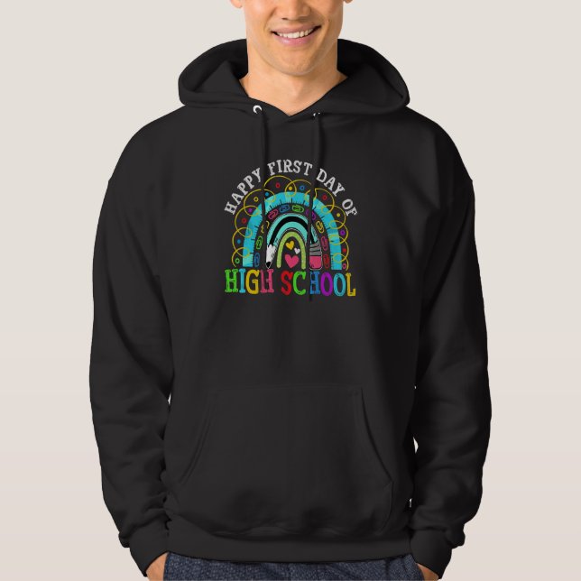 Back To School Happy First Day Of High School Rain Hoodie (Framsida)