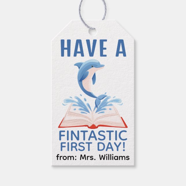 Back to School Have a Fintastic First Day Dolphin Presentetikett (Framsidan)