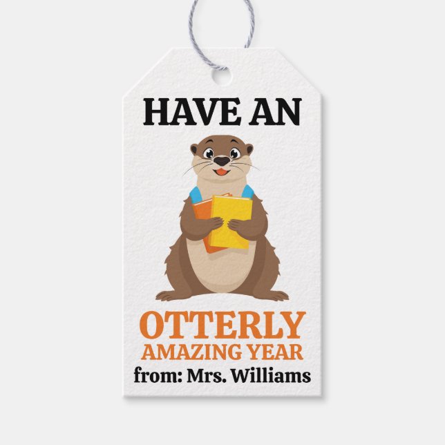Back to School Have an otterly amazing year Pun Presentetikett (Framsidan)