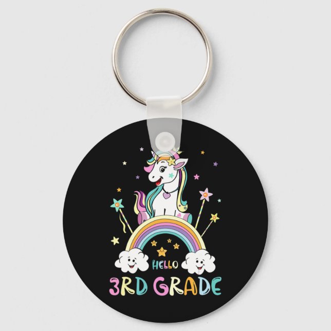 Back to school Hej 3:e Klass Rainbow Unicorn Tea Nyckelring (Framsida)