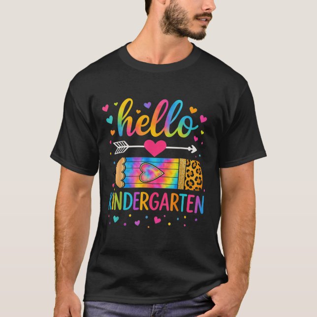 Back to school Hej Kindergarten Leopard Tie Dye T Shirt (Framsida)