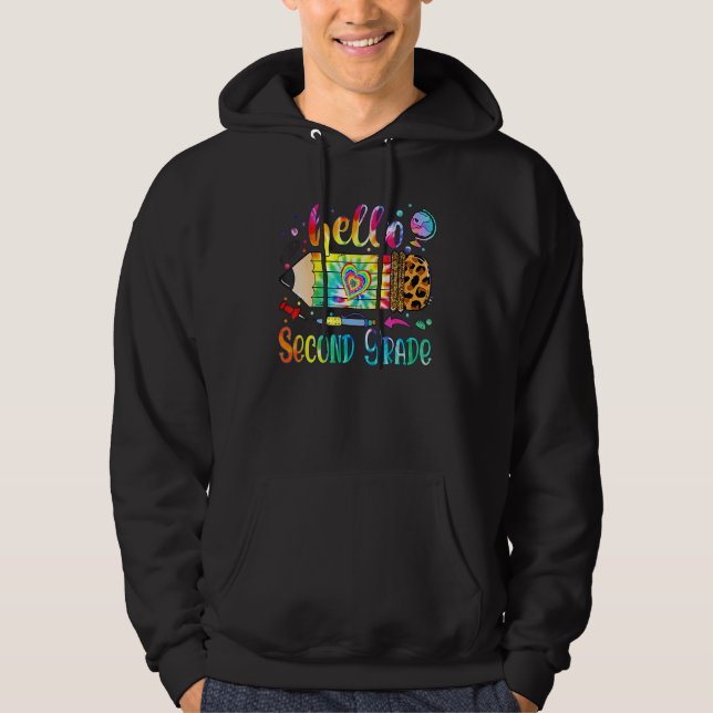 Back To School Hello 2nd Grade Leopard Tie Dye Pen Hoodie (Framsida)