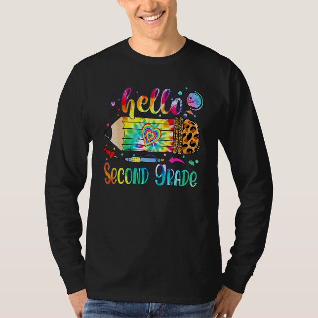 Back To School Hello 2nd Grade Leopard Tie Dye Pen T Shirt (Framsida)