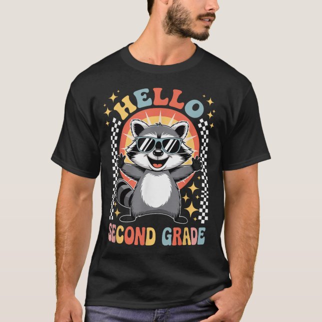 Back To School Hello 2Nd Grade Raccoon Second  T Shirt (Framsida)